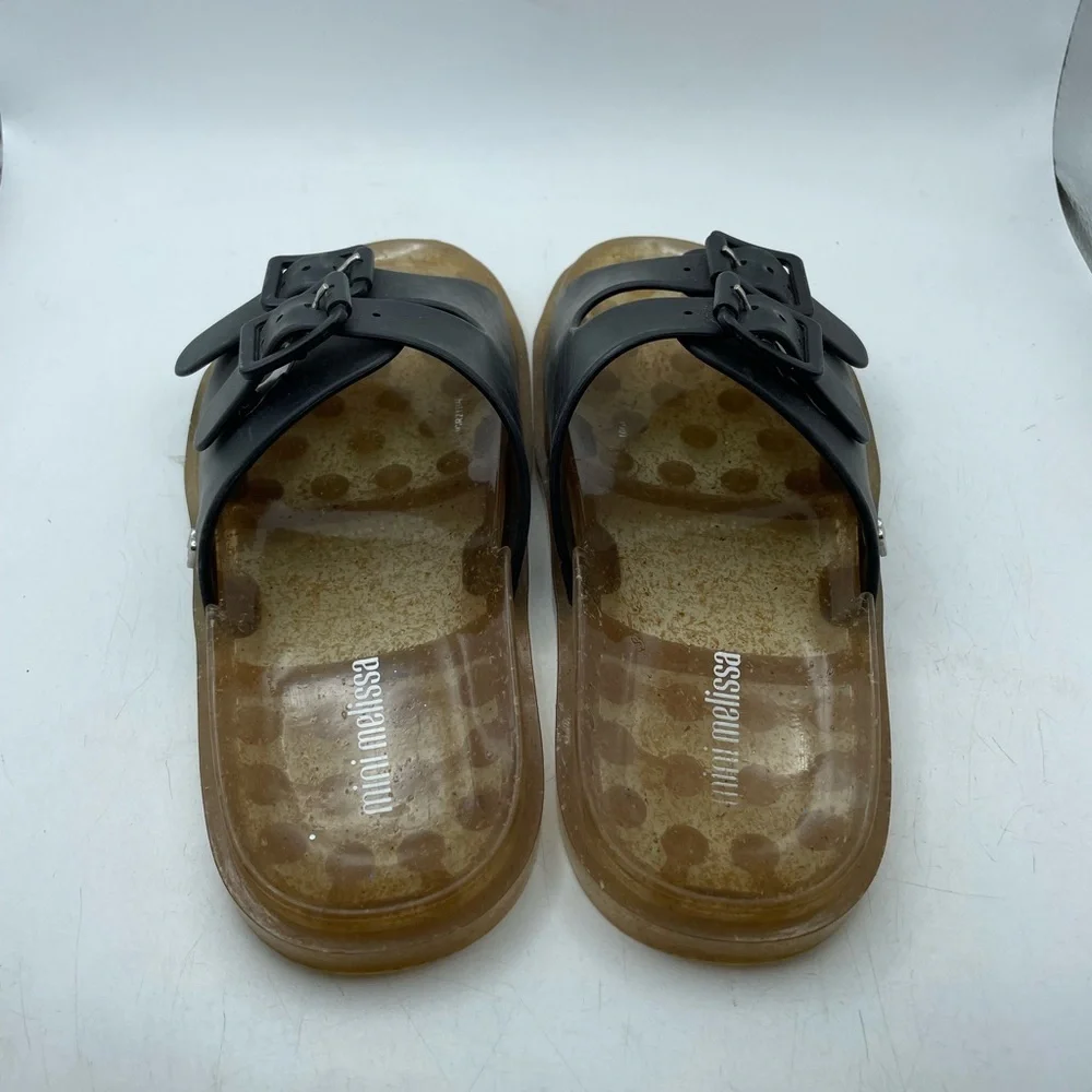 Mini Melissa girls Black Slide Sandals with Buckles size 1
